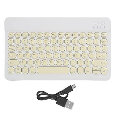 Imagem de ciciglow Teclado Bluetooth sem fio, teclado ultrafino recarregável de 10 polegadas com teclado estilo tesoura acessórios para computador capa redonda para smartphones, tablets, laptops (amarelo)
