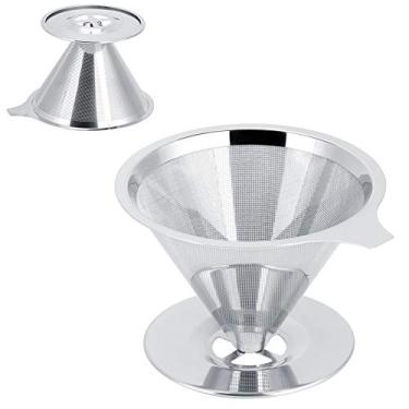 Imagem de YEmirth Despeje sobre o gotejador de café, filtro de gotejamento de café integrado reutilizável de aço inoxidável máquina de café filtro de cone reutilizável para cerveja de copo único