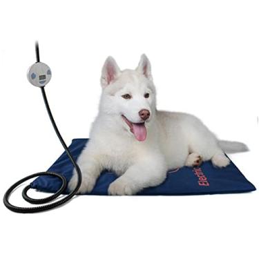 Imagem de Almofada de aquecimento para animais de estimação com desligamento automático tapete de cama aquecido elétrico para gatos e cães, temperatura ajustável (25-55 ℃) tapete de aquecimento macio com cabo antimastigação, azul, 60x45 cm