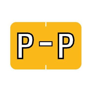 Imagem de Tabbies Barkley ABKM Compatível com etiquetas Alpha série 71620, amarelo "P", 3" A x 3,5" L Tamanho da etiqueta, Sistema de código de cor de arquivamento, 252 etiquetas por kit (71636)