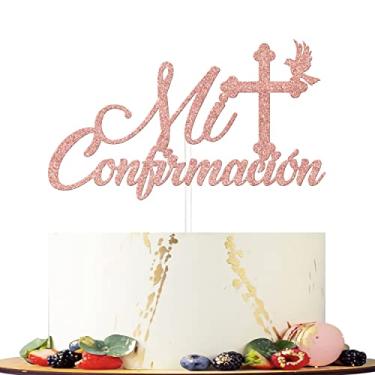 Imagem de Mi Confirmación Cake Topper, On Your Confirmation Decorations, Noivado, Casamento, Chá de Panela, God Bless, Decorações de Festa de Batismo Ouro Rosa