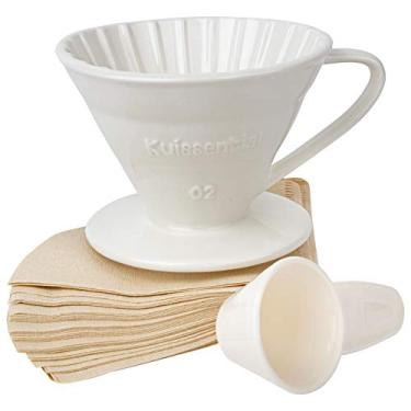 Imagem de Coador de café de cerâmica Kuissential, filtro de café derramado, tamanho 02 (inclui 40 filtros e colher de café)
