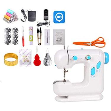 Imagem de Mini máquina de costura elétrica máquina de costura doméstica máquina de costura manual de mesa portátil (presente 37 presentes + tesoura grande) atualizado