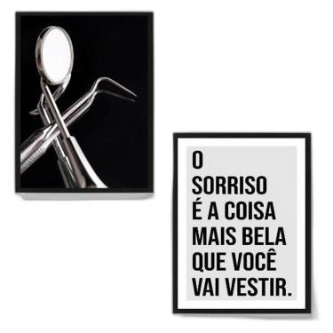 Imagem de Kit 2 Quadros Para Consultório Odontológico 45X34Cm Preta