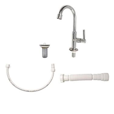 Imagem de Kit Hidráulico com Torneira, Engate Flexível, Sifão Sanfonado Branco e Válvula Para Tanque Cuba e Pia