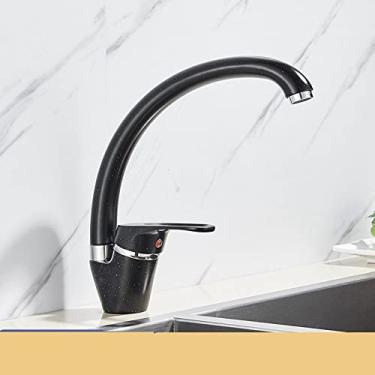 Imagem de Branco com pontos Torneira de cozinha Pia torneira de água para cozinha Sprary Bico de alça única Misturador de água fria e quente Bico de pulverizador, preto com pontos