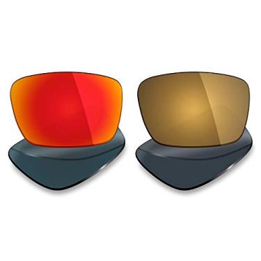 Imagem de Mryok 2 pares de lentes polarizadas de substituição para óculos de sol Oakley Fuel Cell – Opções, Vermelho fogo e ouro bronze, One Size