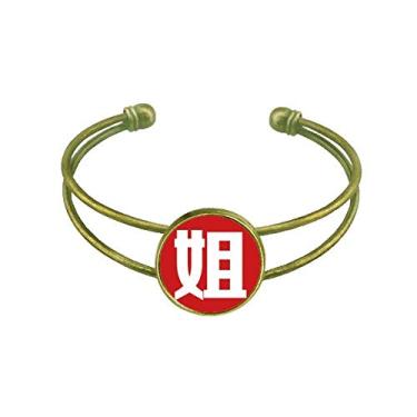 Imagem de Bracelete retrô com personagem chinês, irmã chinesa, joia de punho aberto