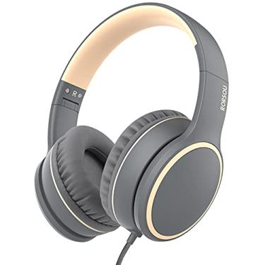 Imagem de RORSOU Fones de ouvido R10 Over-Ear com microfone, fone de ouvido estéreo leve dobrável com cabo antiembaraço de 1,5 m, fones de ouvido portáteis com fio para smartphone, tablet, computador, MP3/4
