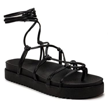 Imagem de Sandália Feminina Papete Aranha Modelo Gladiadora com Amarração na Perna Preto Cor:Preto;Tamanho:34;Gênero:Feminino