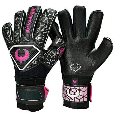 Imagem de Renegade GK Luvas de goleiro Triton Frenzy com defesa de dedos Pro-Tek | Super Grip de 3,5 + 3 mm e Duratek de 4 mm | Luvas de goleiro de futebol pretas e rosa (tamanho 6, jovens, crianças, corte