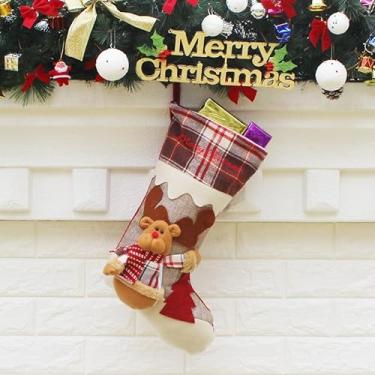 Imagem de TUSSCAM Toyvian custom Christmas stocking Santa Claus Snowman Penguin Bear character with hanging ring, suitable for home Christmas decoration (Christmas Socks 45 * 26.5CM, Elk Model)