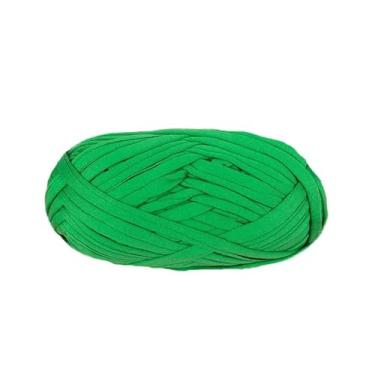 Imagem de Danselegant Fio de camiseta de linha plana faça você mesmo tecelagem macia material de tricô para tapetes bolsas chinelos sandálias 39 cores crochê feito à mão (verde grama)