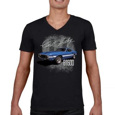 Imagem de Camiseta Cobra Shelby azul vintage GT500 gola V American Racing Mustang Muscle Car Performance Powered by Ford Tee, Preto, M