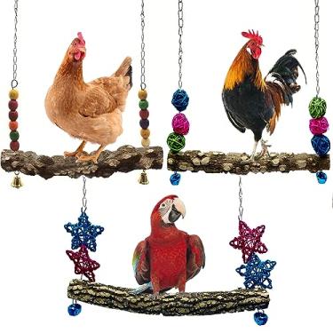 Imagem de Balanço de pássaro de galinha, poleiro de galinha, brinquedos de balanço de madeira natural, suporte de madeira para pintinhos, seguro e alívio do estresse, acessórios para galinheiro, balanço para