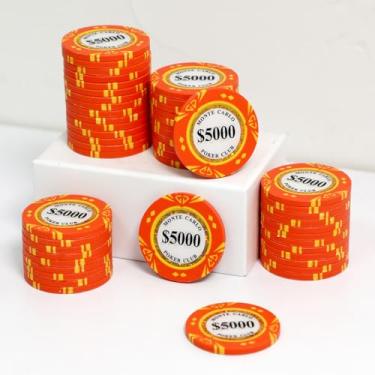 Imagem de JIESITE Fichas de pôquer de argila de 14 gramas Monte Carlo Fichas de pôquer de grau de cassino para Texas Hold'em, Blackjack Poker Games Pacote com 50 peças ($ 5000 Rosa)