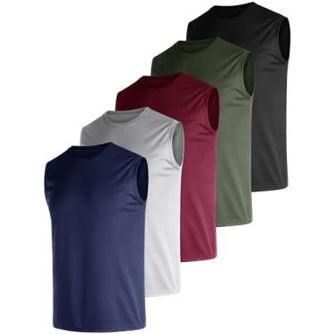 Imagem de Pacote com 3 camisetas masculinas sem mangas, secagem rápida, tecnologia de secagem rápida, malha para treino, academia, corrida muscular, Verde militar/vermelho/cinza/azul escuro/preto, 3G