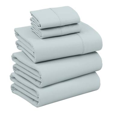 Imagem de RUVANTI Jogo de lençol King dividido, microfibra escovada, 5 peças (2 lençol com elástico, 1 lençol de cima, 2 fronhas), com bolsos profundos de 38 cm, roupa de cama premium leve e compacta, azul gelo