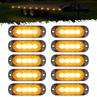 Imagem de Partsam 10 peças de alumínio de 8,5 cm, lâmpadas laterais de liberação de LED âmbar, luzes marcadoras de montagem em superfície de reboque, caminhonete, trator van, trailer, motorhome, IP67, à prova