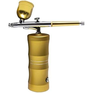 Imagem de Kit de aerógrafo superior 0.3mm mini compressor de ar kit pistola de pintura de ar-escova aerógrafo para arte de unha tatuagem artesanato bolo nano névoa pulverizador, ouro, 1