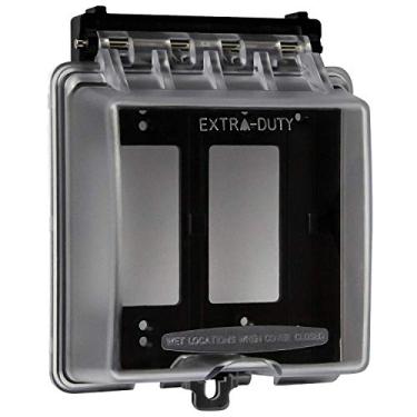 Imagem de ENERLITES Extra-Duty in-Use Weatherproof Outdoor Decorator GFCI Receptacle Outlets, 2-Gang 6.1" H x 5.2" W x 2.5" D, IUC2V-D, Clear Cover