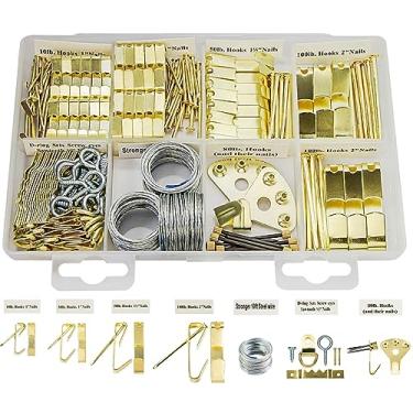 Imagem de Kit para pendurar fotos, cabides para fotos, ferragens para pendurar imagens com ganchos para imagem, pregos, arame para pendurar, anel em D, ganchos de dente de serra e olhos de parafuso para molduras de parede, 226 peças