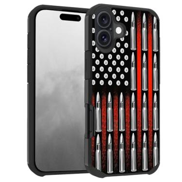 Imagem de ZXHSBROK Capa projetada para iPhone 16 Plus, capa protetora para iPhone 16 Plus (6,7 polegadas, 2024), bandeira americana e balas