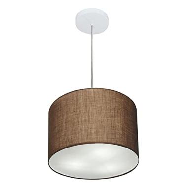 Imagem de Lustre Pendente Cilíndrico Cúpula Tecido 30x25 cm, Vivare Iluminação, Pendente4210 LC, Café, Pequeno