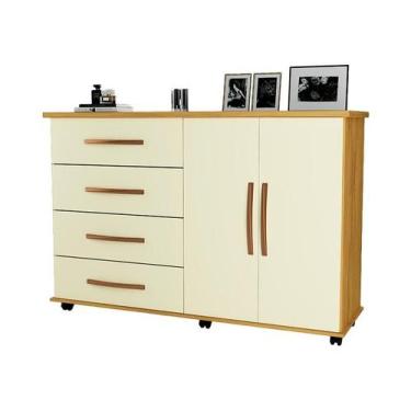 Imagem de Cômoda Quarto Bali com 4 Gavetas 2 Portas e Rodízios - Móveis Primus, 