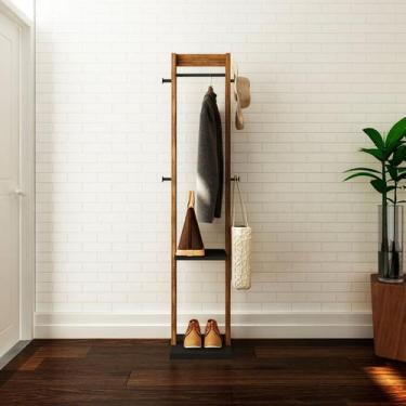 Imagem de Cabideiro Mancebo Organizador de Chão 1 Gaveta Preto Nogal - Tecno Mob