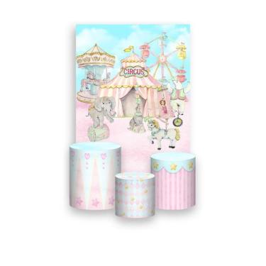 Imagem de Painel De Festa Vertical 1,50 x 2,20 + Trio De Capas Cilindro - Circo 