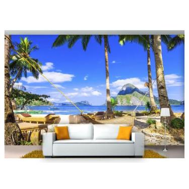 Imagem de Papel De Parede Praia Mar Rede Descanço 3D Npr251 - Você Decora