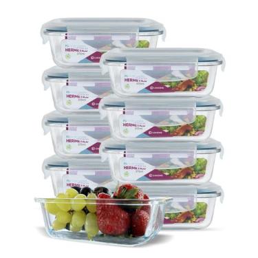 Imagem de KIT 9 Potes de Vidro Retangular com Tampa Hermética 370ml - U4home, Az