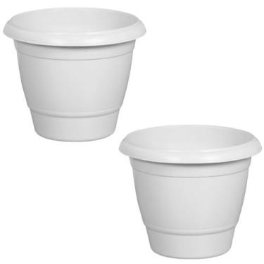 Imagem de 2 Vaso Plástico Redondo 44 Litros Para Flores E Plantas Plasnew Branco