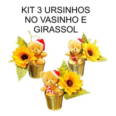 Imagem de kit c3 Ursinho de Natal Vaso Girassol Enfeite de Árvore Urso - Mkt Mul