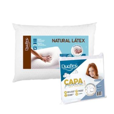 Imagem de Kit Travesseiro Látex Natural Médio + Capa Impermeável - Duoflex