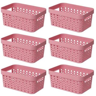 Imagem de Kit 6 Cesto Organizador Trama Rattan s/Tampa 4,5L Multiuso Plástico - 