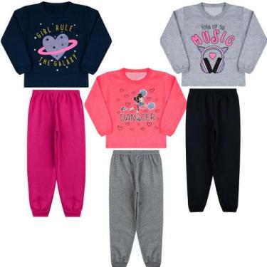 Imagem de 3 Conjunto Inverno Infantil Moletom Roupa Frio Menina Menino - BEBE MA