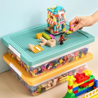 Imagem de Caixa organizadora de brinquedos para Lego, caixa de armazenamento de brinquedos com tampa de placa de construção e bandeja removível, armazenamento de blocos de construção, caixas organizadoras de