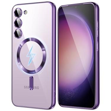 Imagem de CIBAU YANG Capa para Samsung Galaxy S23, capas para S23. Capa magnética metálica brilhante fina transparente luxuosa macia à prova de choque capa para Galaxy S23 de 6,1 polegadas compatível com