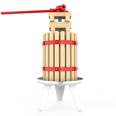 Imagem de EJWOX Espremedor de frutas e vinho, máquina manual de suco de cidra com cesta de madeira de faia maciça e suporte resistente para maçãs, uvas e frutas silvestres