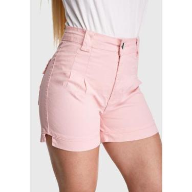 Imagem de Shorts Feminino HNO Jeans Cintura Alta com Elastano Rosa, 44