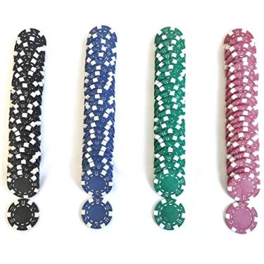 Imagem de SEETOOOGAMES 100 peças de fichas de pôquer de 11,5 g de dados compostos de argila listrada - 4 cores (vermelho, verde, preto e azul)