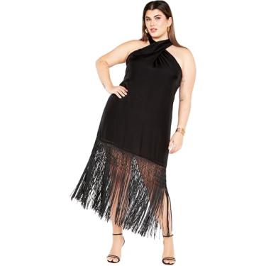Imagem de City Chic Vestido plus size, vestido com franjas Calypso, Preto, 50