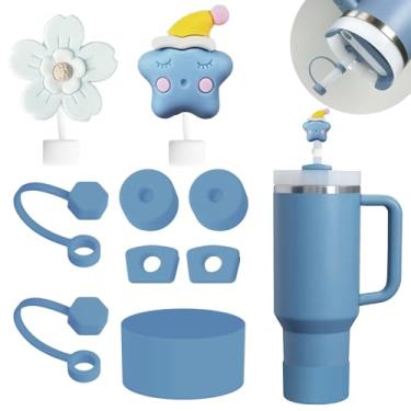 Imagem de Conjunto de acessórios para copos Stanley, incluindo 6 tampas de silicone à prova de derramamento, 2 tampas para canudos de 9 a 10 mm, 1 base protetora em silicone para copos térmicos Stanley de 900