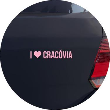 Imagem de Adesivo de Carro Eu Amo Cracóvia - I Love Cracóvia - Cor Rosa Claro - 