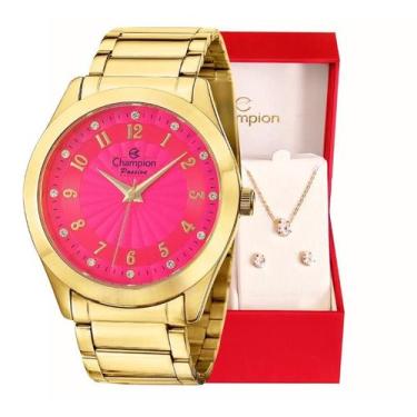 Imagem de Relógio Feminino Dourado Champion Analógico Rosa Prova D'agua CN29409J
