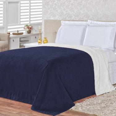 Imagem de Cobertor Pele De Carneiro Sherpa Alaska Queen 01 Peça - Marinho