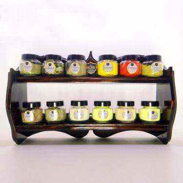 Imagem de Organizadores de Temperos e Nicho de Cozinha em Madeira com 12 Potes c