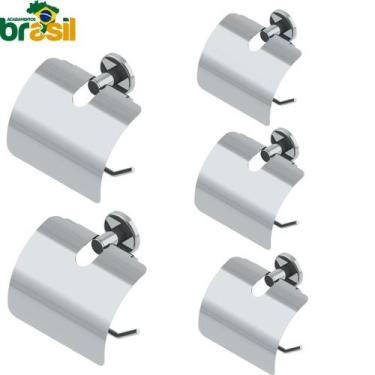 Imagem de kit 5 Papeleira Com Tampa Inox Porta Papel Higiênico feita Aço Inoxidá